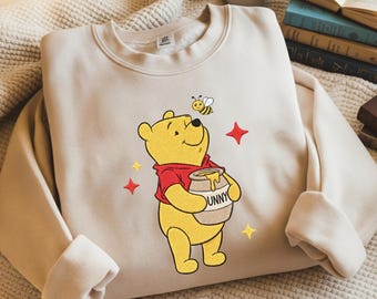 Sudadera bordada de Winnie the Pooh, cuello redondo de oso Pooh, conjuntos de Disney a juego