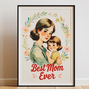 Impresión del Día de la Madre, póster de mamá e hijo, arte de pared vintage para el Día de la Madre, decoración de pared retro para mamá, regalo para mamá, regalo del Día de la Madre, impresión de arte floral