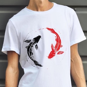Japanese T-Shirt, Japanese Koi Fish T-Shirt, White Japan Streetwear Tee, Koi T Shirt for Men Women, Cool Japanese Gift