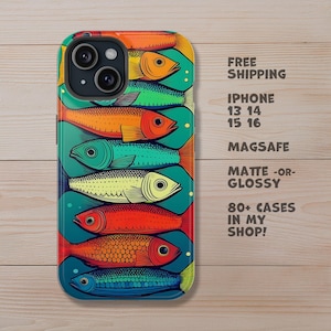 Retro Fish Phone Case, Colorful Ocean Art - MagSafe iPhone 13/14/15/16