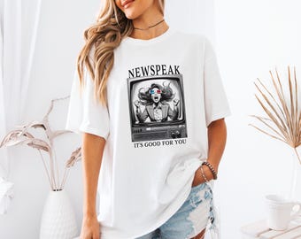 1984 Newspeak Political Satire, Orwell Thoughtcrime Dystopian Doublespeak, Retro Pop Art Graphic Tee - Oversized Comfort Colors 1717 T-Shirt