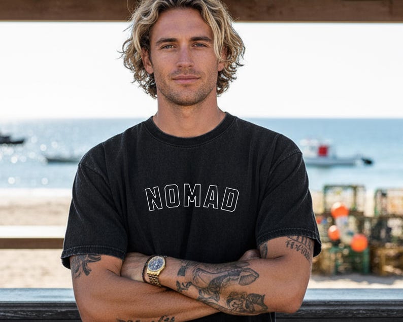 Nomad T-Shirt | Wanderlust Tee | Travel Shirt | Varsity Letter | Unisex Comfort Colors 1717