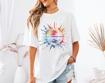 Rainbow Disco Ball, Vintage T-Shirt for Rave, Burning Man and Music Festivals, Retro 1970&#39;s Tee - Oversized Comfort Colors 1717 Graphic Tee