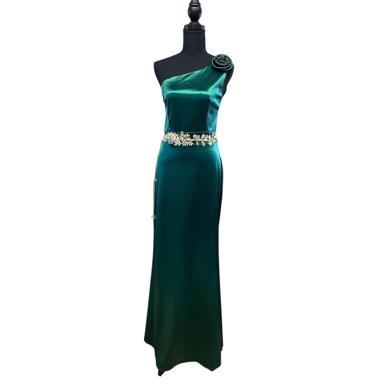 Dark Green One Shoulder Maxi Dress: Elegant Formal Gown