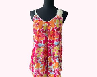 Floral V-Neck Cami Top: Summer Sleeveless Tank with Built-In Bra