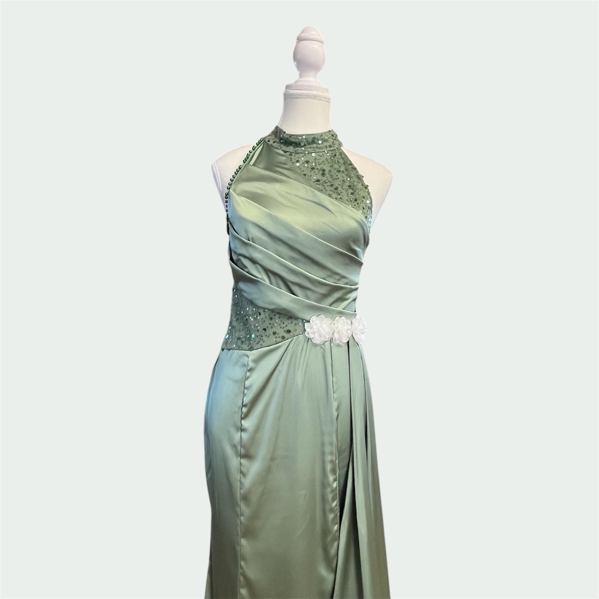 ice blue halter dress Evelina Halter Asymmetric Hem Midi Dress / Ice Blue | MESHKI