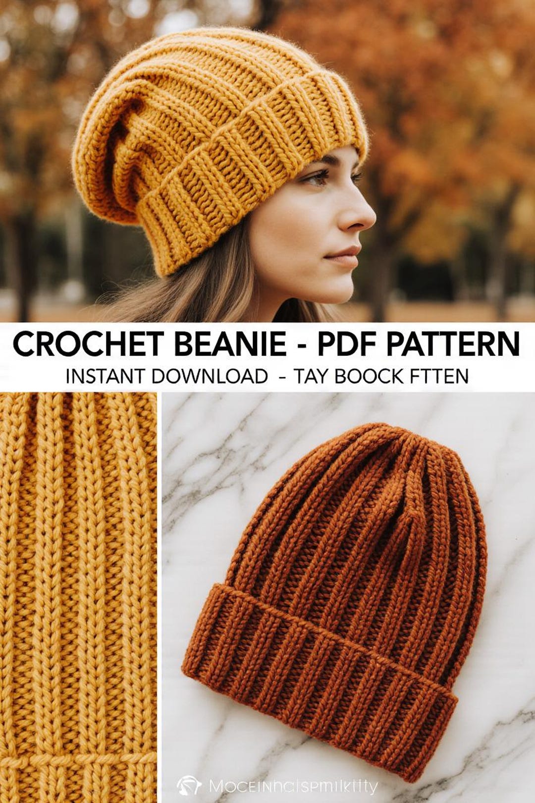 Ribbed Crochet Beanie Pattern PDF – Easy Knit-look Chunky Hat for ...
