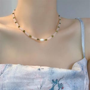 Freshwater Pearl Necklace/Green Dopamine Mixed Color Natural Stone Necklace/Gemstone Necklace/Healing Jewelry/Bridesmaid Gift/Gift For Her