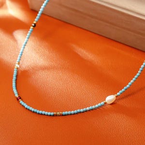 Vintage Turquoise Freshwater Pearl Necklace/Natural Turquoise and Pearl Necklace/Handmade Gift for Women/Bridal Boho Accessory/Gift For Her