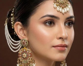 Gold-Tone Maang Tikka & Jhumka Earring Set | Indian Bridal Jewelry | Kashmiri set