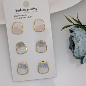 Set of 3 Boho Chic Dainty Earrings Colorful Statement Studs for Women Colorful Enamel Stud Earring with Multicolor MOP Stone Geometric shape