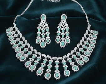 Silver Plated CZ Bridal Jewelry Set: American Diamond Choker, Weddding wear Necklace set