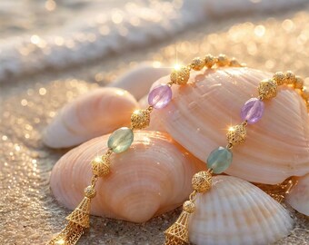 Boho Pastel Gemstone Necklace, Gold Beaded Multi-Layered