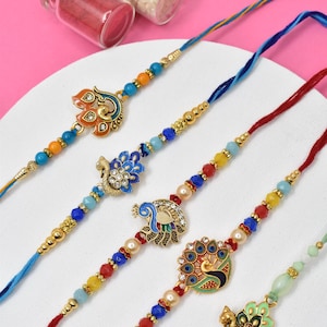 Rakhis for brother,Pack of 5 Rakhis with Roli chawal n greeting cards,Rakhi 2025, Combo Rakhi set Rakshabandhan gift ideas Designer Rakhi