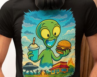 Camiseta UFO Diner / Camiseta con estampado divertido de hamburguesa alienígena