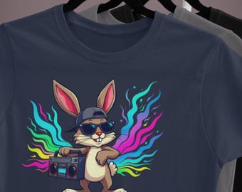 Cool paashaasshirt voor jongens en meisjes | Retro boombox-shirt met konijn voor kinderen | SNELLE en GRATIS verzending in de VS | Levering binnen 2 tot 5 dagen