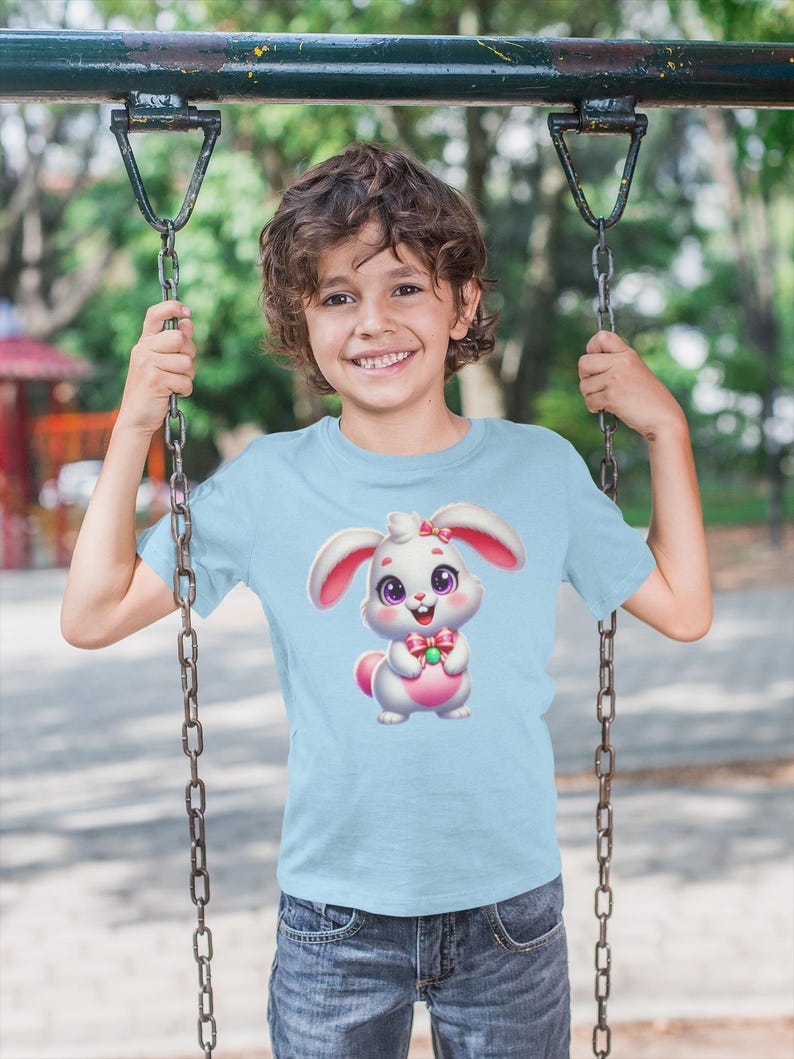 Katoenen kinder-T-shirt konijn, Easter Rabbit-shirt, lenteoutfit afbeelding 6