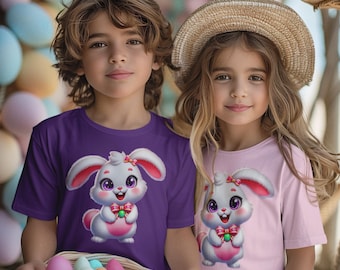 Katoenen kinder-T-shirt konijn, Easter Rabbit-shirt, lenteoutfit