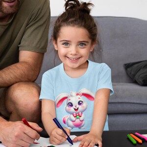 Katoenen kinder-T-shirt konijn, Easter Rabbit-shirt, lenteoutfit afbeelding 2