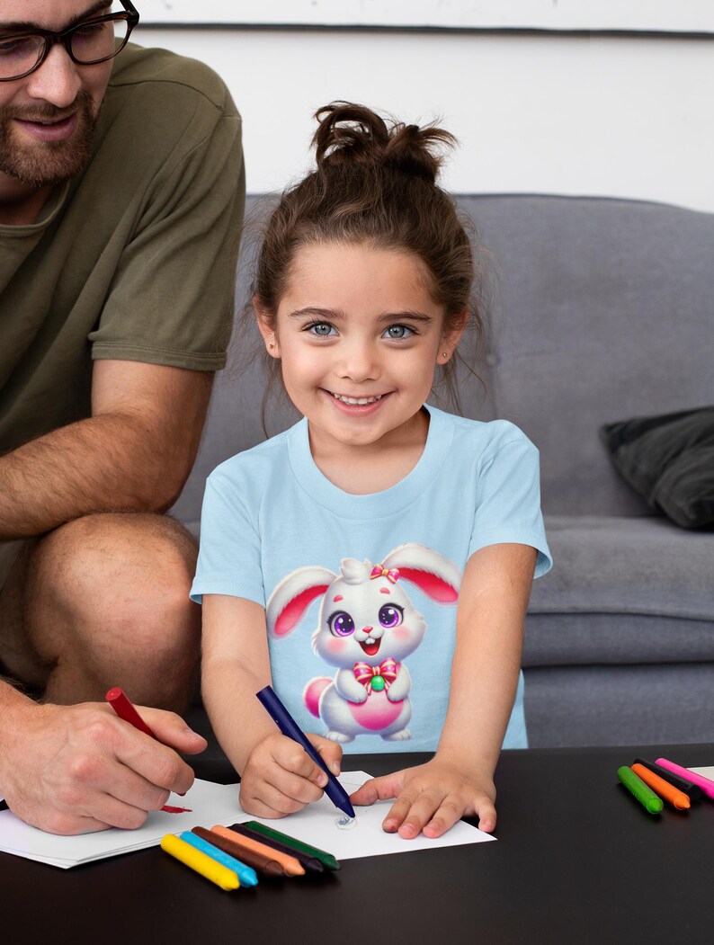 Katoenen kinder-T-shirt konijn, Easter Rabbit-shirt, lenteoutfit afbeelding 2