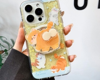 Playing Cat Rotating MagSafe iPhone Case, Cute Silicone Case with Full Protection for iPhone 13 14 15 16 17