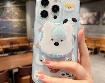 Kawaii Cartoon Dog Silicone Magnetic Phone Case with Stand Suppots Magsafe For iPhone 14 15 16 17 Pro Max, Cute Protective iPhone Cover