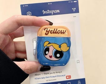 Cute Bubbles Powerpuff Girls Airpods Case Wavy Toast Design, Kawaii Cartoon Protective Earbud Case Cover for Airpod, Unique Gift for Girls