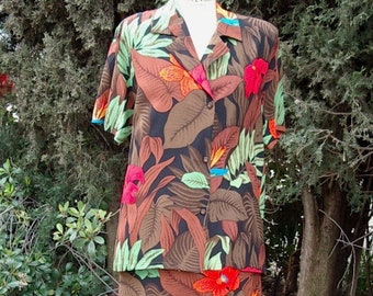 Tropical Print "Ellen Tracy" Silk Campshirt Style Jacket   Size 12  Item #807  Blouses, Skirts ,Tops