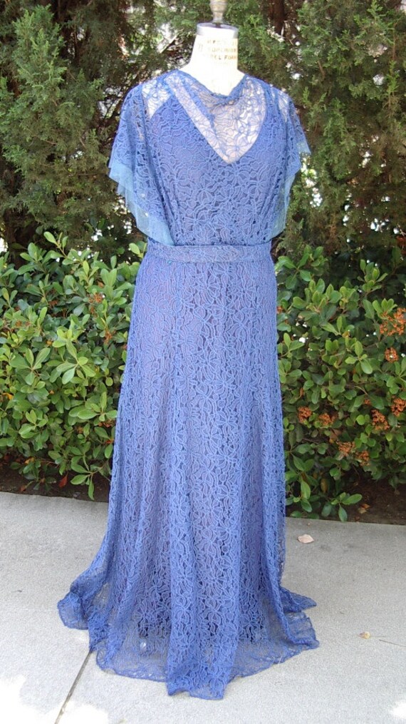 Reduced MOB Gown 1930's Original Royal Blue Lace … - image 3