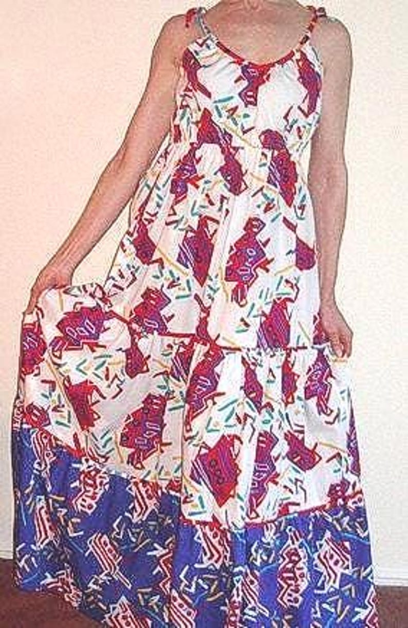 Summer Maxi Sundress /Patio Party Dress Twin Print Cotton Designer NEW Sample - Item #2014, Daytime Dresses image 1