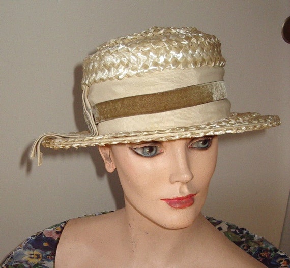 Vintage Straw Sailor Hat Victorian Inspired Style by … Gem