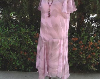 MOB Gown Smokey Print Lilac Chiffon Dress/Slip  Late 1920's Inspired Designer Sample One-of-a-Kind  Item #319  Wedding Apparel
