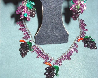 Venetian Wine Theme Vintage Glass Bead Necklace/ Drop Earrings Custom Made Item #771 Jewelry