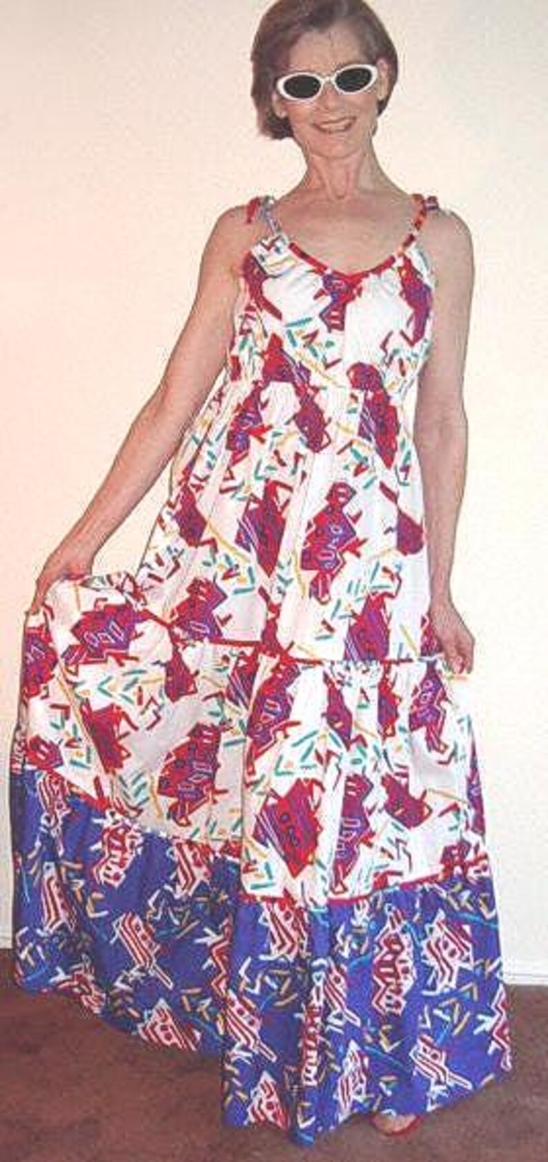 Summer Maxi Sundress /Patio Party Dress Twin Print Cotton Designer NEW Sample - Item #2014, Daytime Dresses image 2