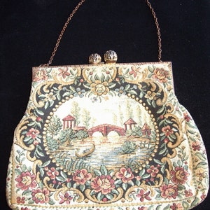 Vintage FRENCH Pettipoint Scenic Small Clutch Purse Item 97 Purses image 3