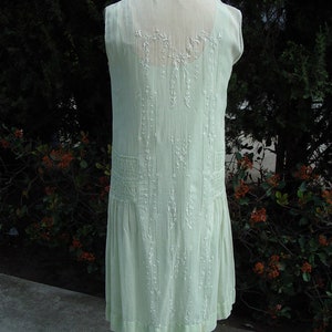 Original 20's Summer Dress Mint Green Voille Smocked & Embroidered with Slip Size 10 Item 228 Daytime Dresses image 5