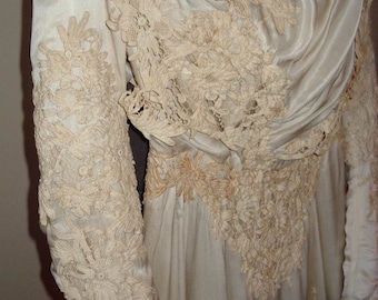 Original Edwardian Cream Silk Satin Heavy Lace Trim Wedding/ Ball Gown Iten # JH 152  Wedding Apparel
