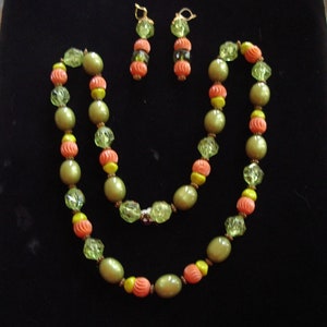 Colorful Bead Rope Necklace / Drop Pierced Earrings. Item 830 Jewelry image 1