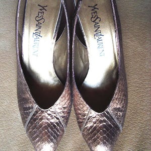 St. Laurent Bronze Metallic Snakeskin Sling Back Dressy Pumps Perfect New Size 7N Item 48 Shoes & Boots image 2