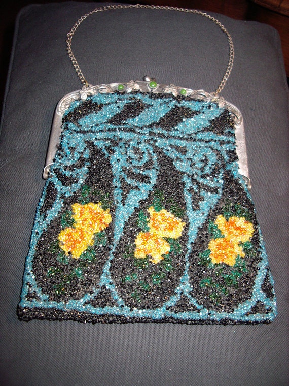 1920s/30s Floral Design Beaded Purse/ Jeweled Ste… - image 1