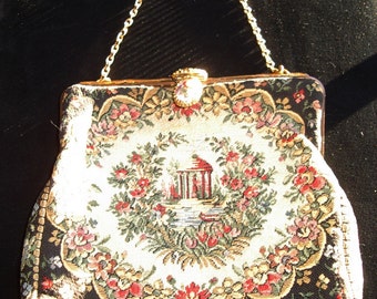 Vintage French Pettipoint Evening Bag Fancy Clasp Mint Item #130 Purses