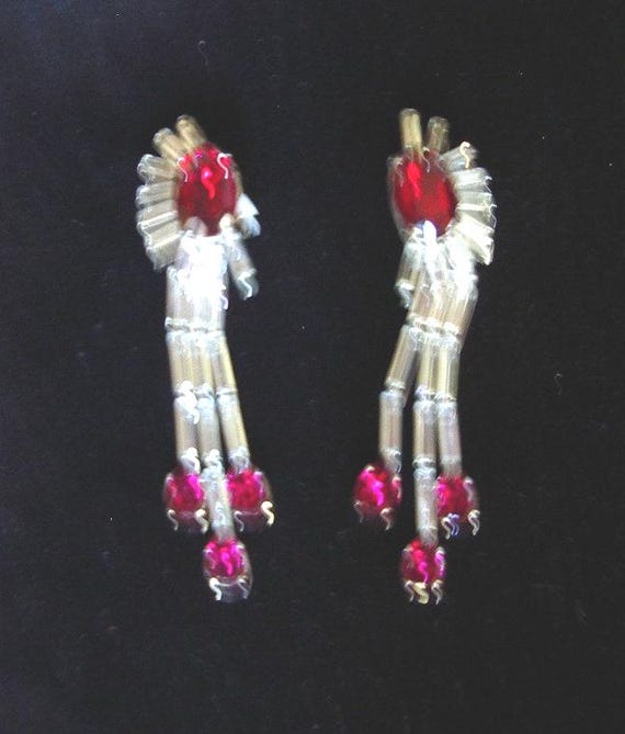 Ruby/ Baguette Rhinestone Drop Ears/ Vintage 1960s Item # 809 Jewelry