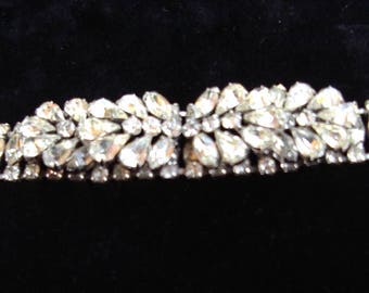 1960s WEISS Rhinestone Bracelet / Hair Ornament Elaborate Pear Stone Center Group on 1"  stone band  Item #744  Jewelry