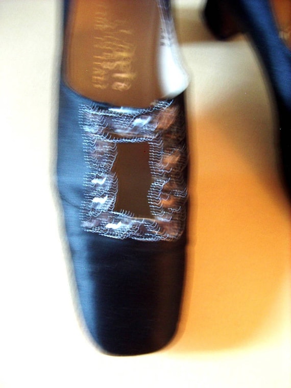 Vintage Black Satin Pumps with Beaded Trim 1920- … - image 2