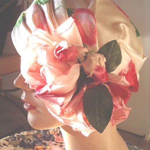 1960s Original Designer Velvet Rose Cream Silk Satin Draped Cloche Item #751 Hats image 2