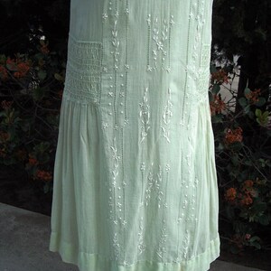 Original 20's Summer Dress Mint Green Voille Smocked & Embroidered with Slip Size 10 Item 228 Daytime Dresses image 7