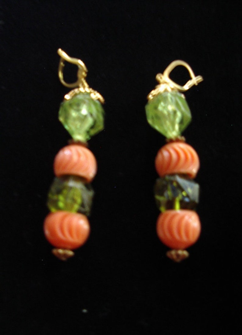 Colorful Bead Rope Necklace / Drop Pierced Earrings. Item 830 Jewelry image 3