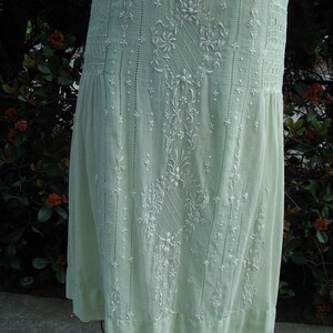 Original 20's Summer Dress Mint Green Voille Smocked & Embroidered with Slip Size 10 Item 228 Daytime Dresses image 4