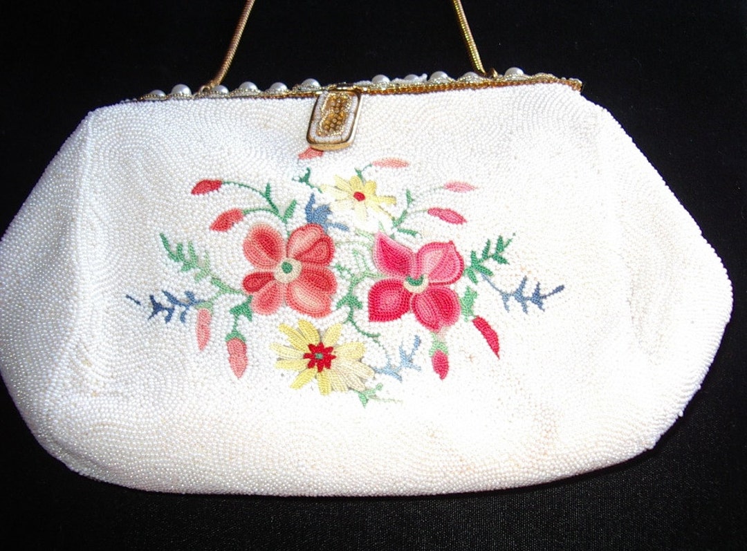 Vintage Beaded Embroidered Tambour Purse Embroidery Hand