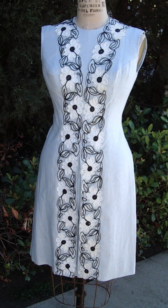 Floral Lace Braid Trim Linen Short Dress  Designer
